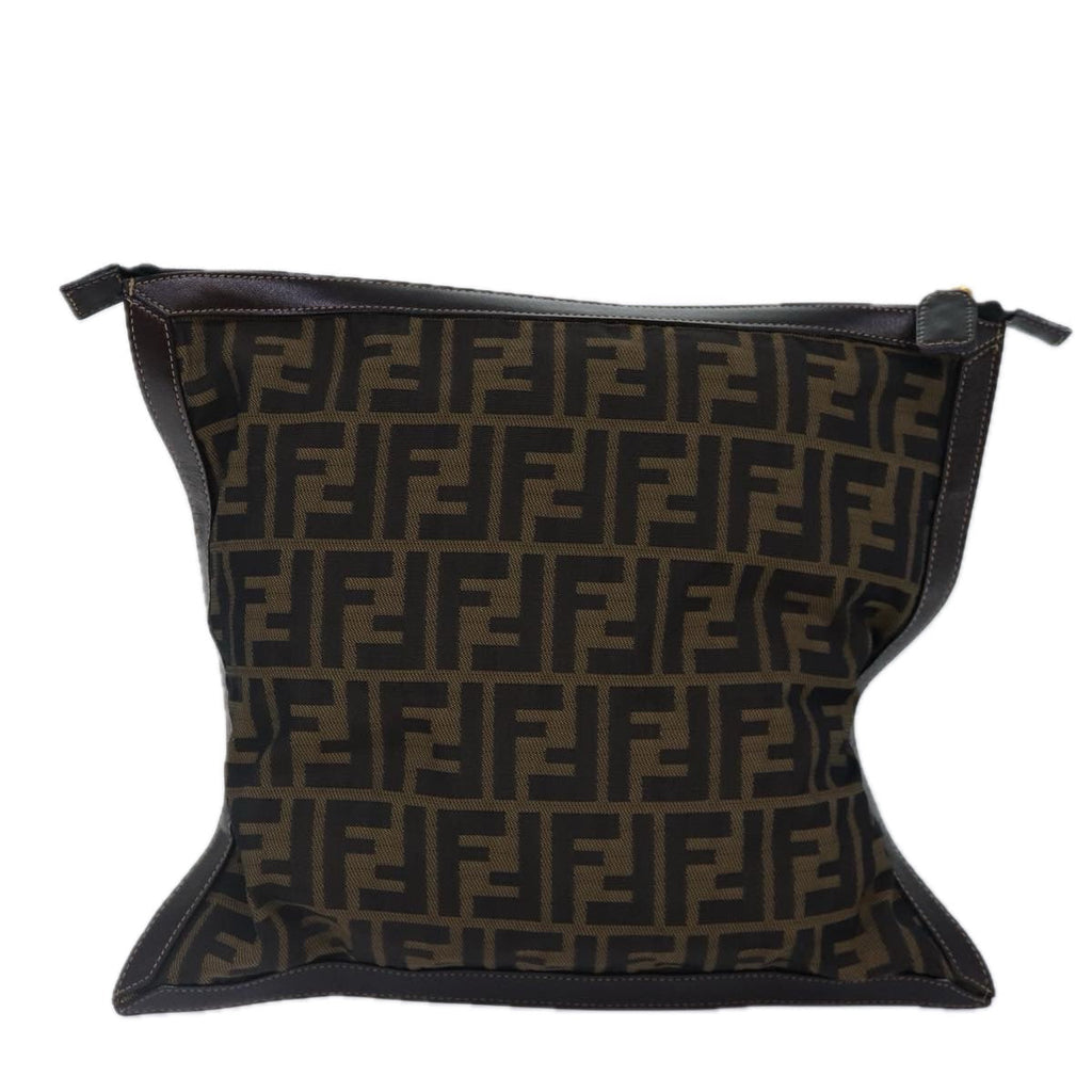 FENDI Zucca Canvas Clutch Bag Brown Black gold 85411