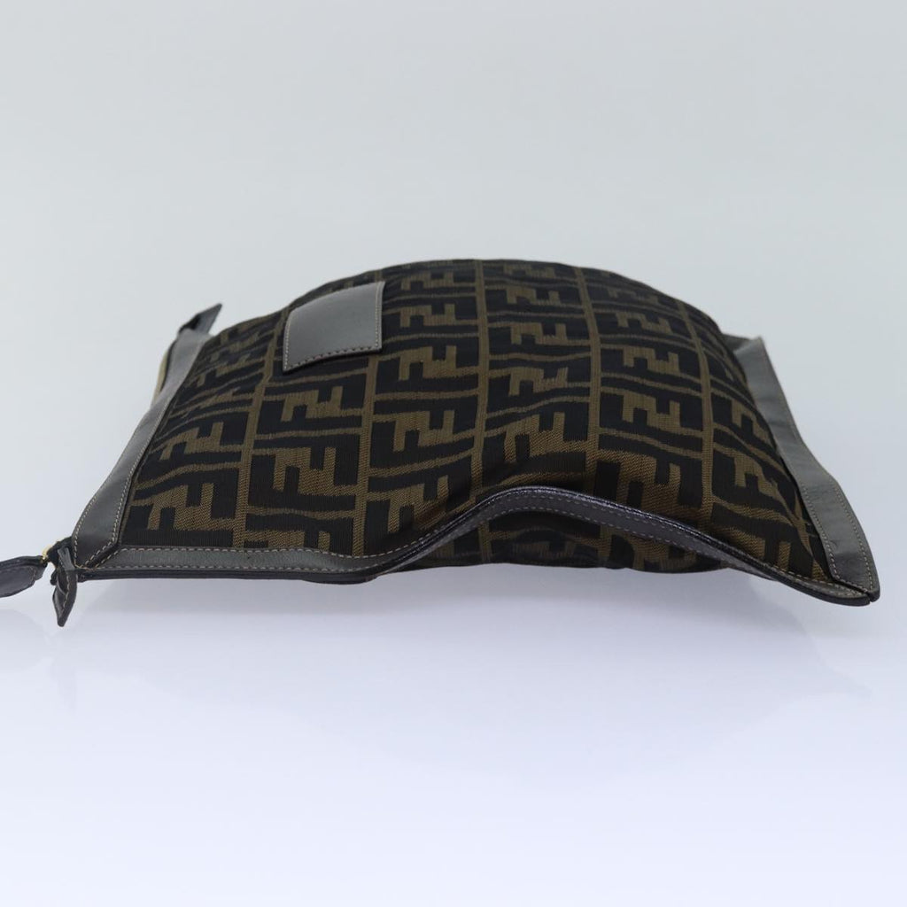 FENDI Zucca Canvas Clutch Bag Brown Black gold 85411