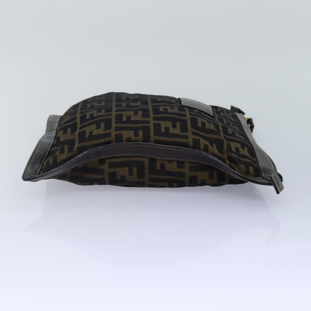 FENDI Zucca Canvas Clutch Bag Brown Black gold 85411