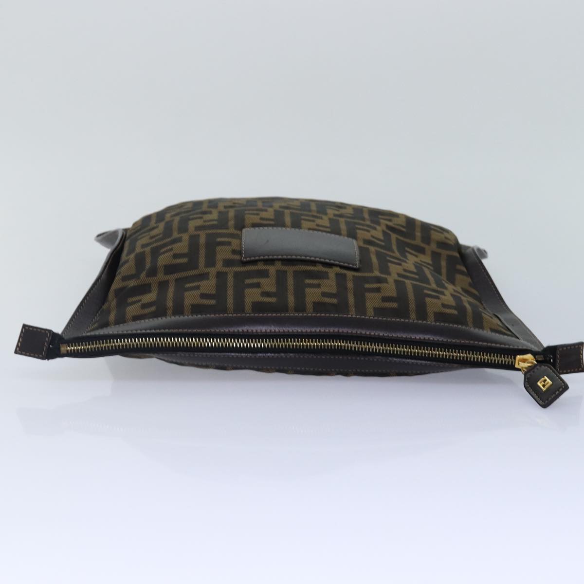 FENDI Zucca Canvas Clutch Bag Brown Black gold 85411