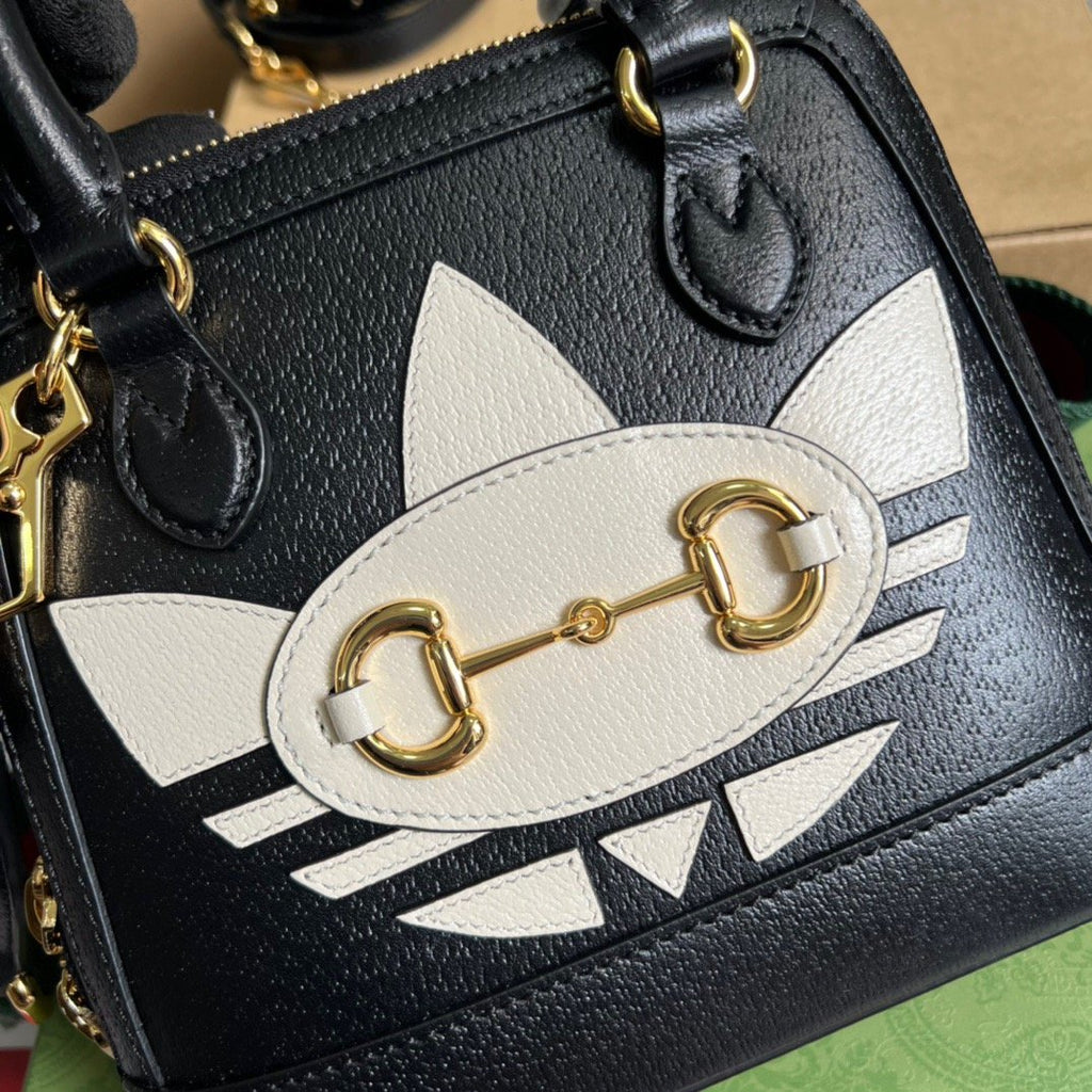 gg x Adidas Horsebit 1955 Mini Bag Black For Women, Women’s Bags 7.9in/20cm gg‎ 677212 U3ZDG 8726