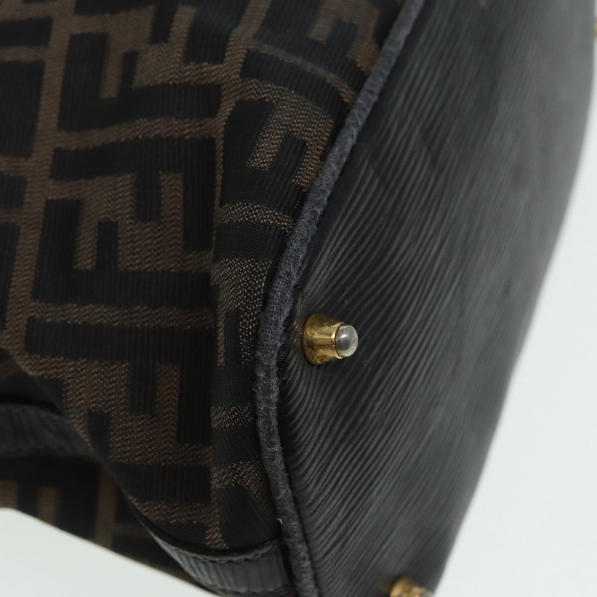 FENDI Zucca Canvas Hand Bag Brown Black gold 85463