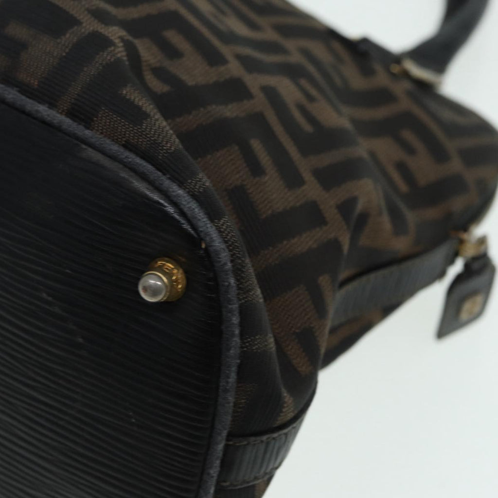 FENDI Zucca Canvas Hand Bag Brown Black gold 85463