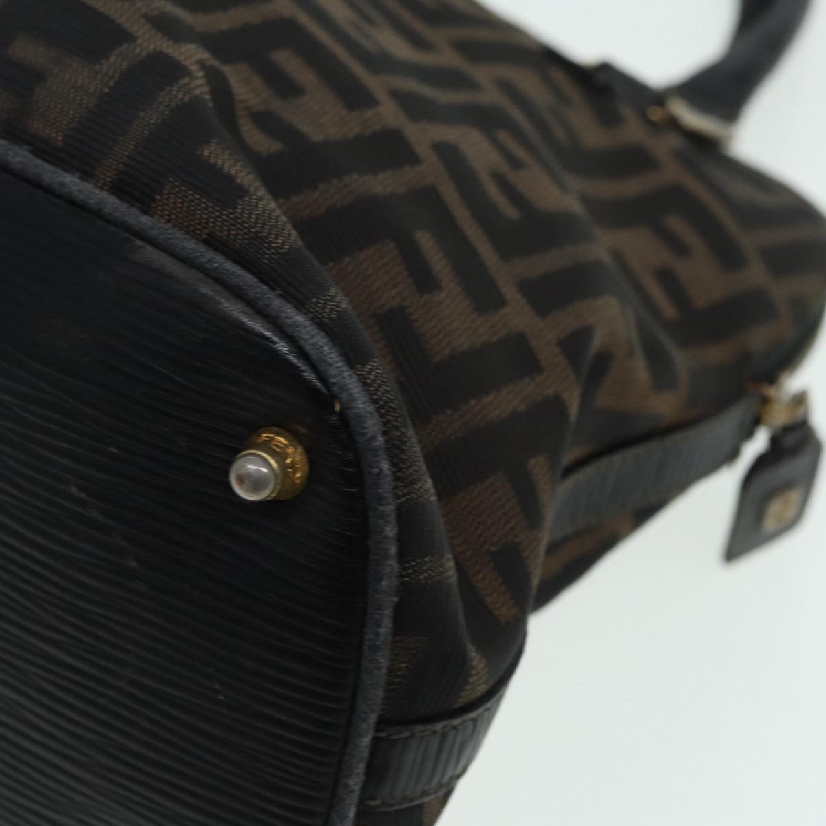FENDI Zucca Canvas Hand Bag Brown Black gold 85463