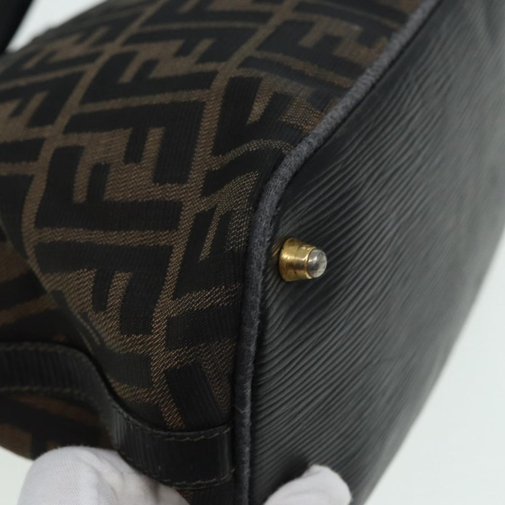 FENDI Zucca Canvas Hand Bag Brown Black gold 85463