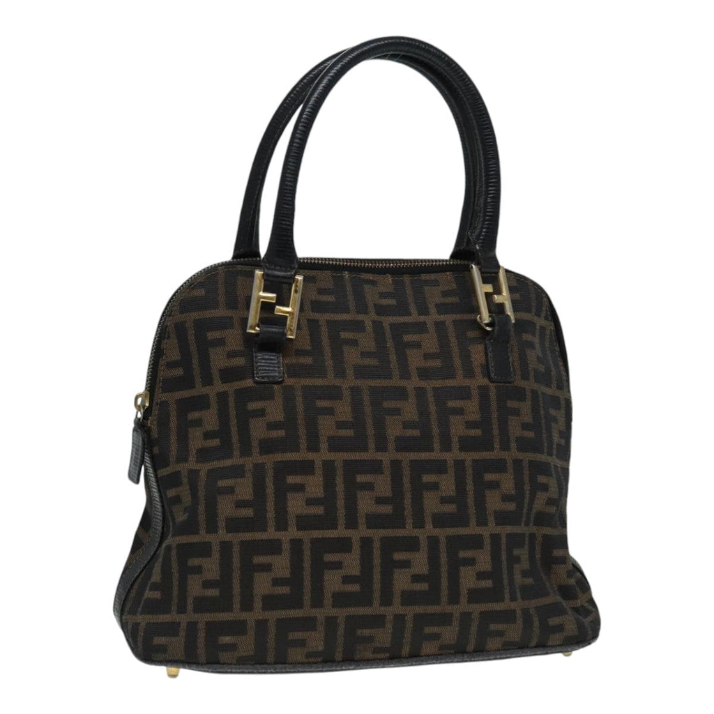 FENDI Zucca Canvas Hand Bag Brown Black gold 85463
