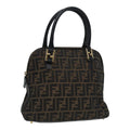 FENDI Zucca Canvas Hand Bag Brown Black gold 85463