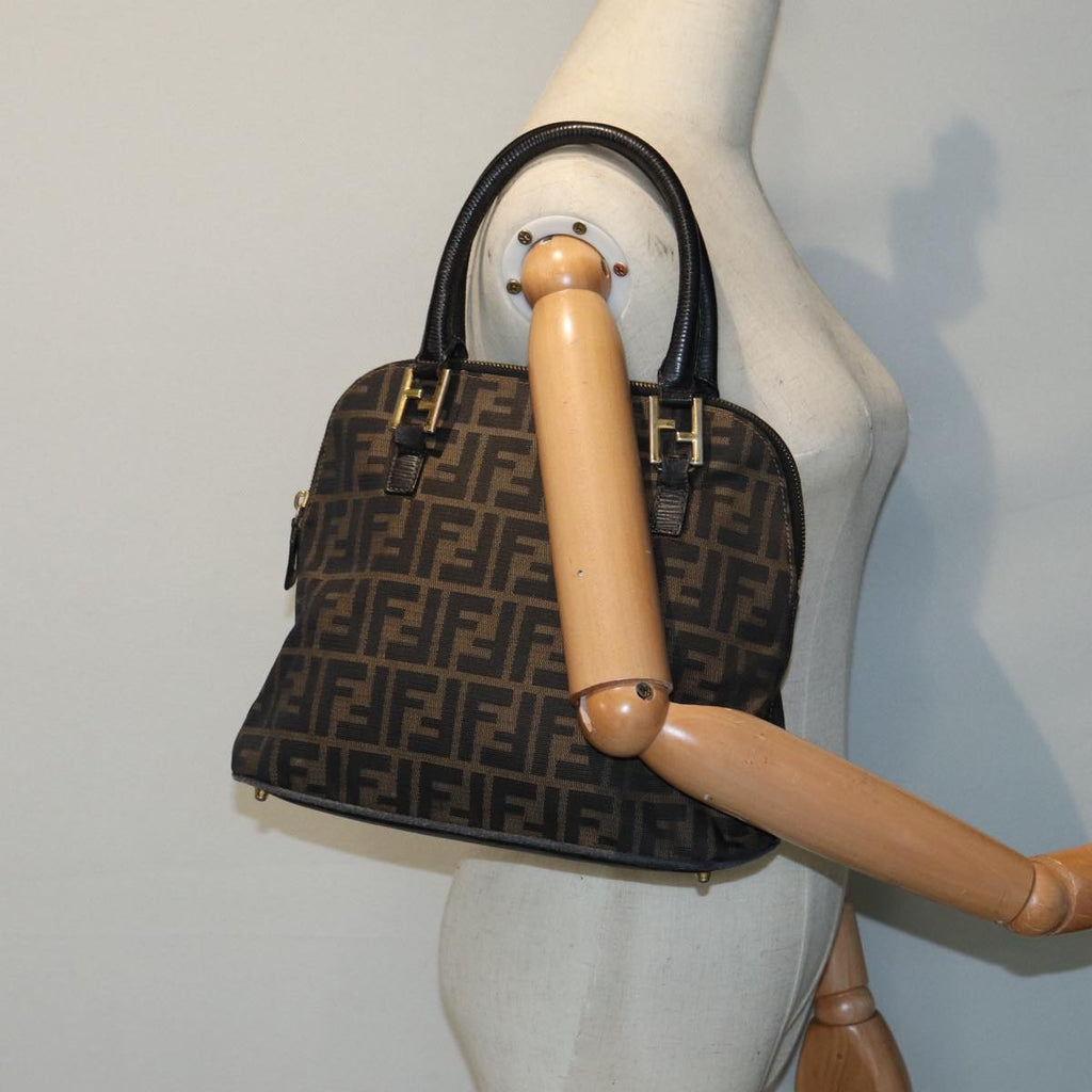 FENDI Zucca Canvas Hand Bag Brown Black gold 85463
