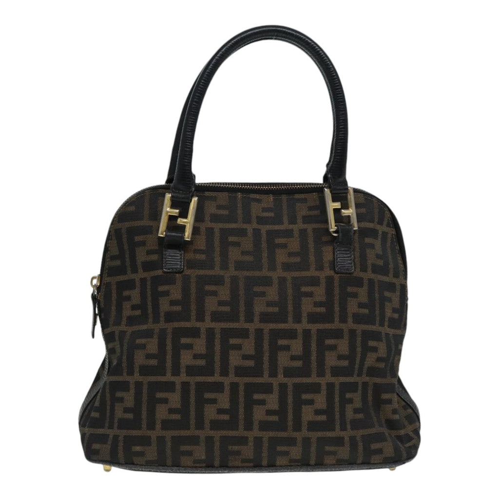 FENDI Zucca Canvas Hand Bag Brown Black gold 85463