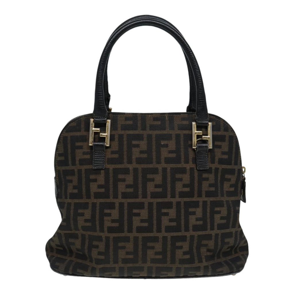 FENDI Zucca Canvas Hand Bag Brown Black gold 85463