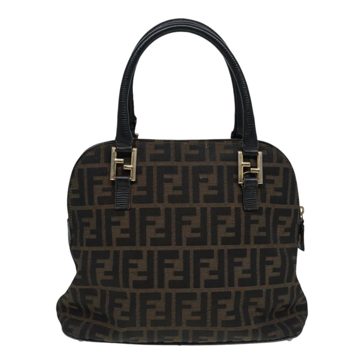 FENDI Zucca Canvas Hand Bag Brown Black gold 85463