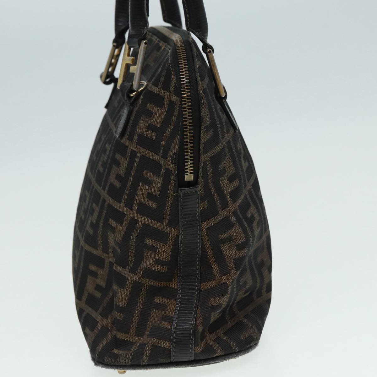 FENDI Zucca Canvas Hand Bag Brown Black gold 85463