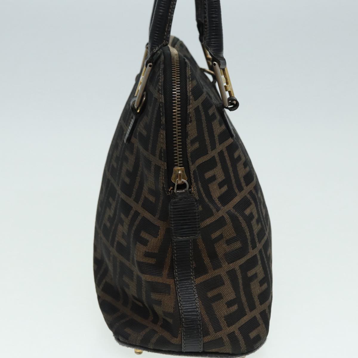 FENDI Zucca Canvas Hand Bag Brown Black gold 85463