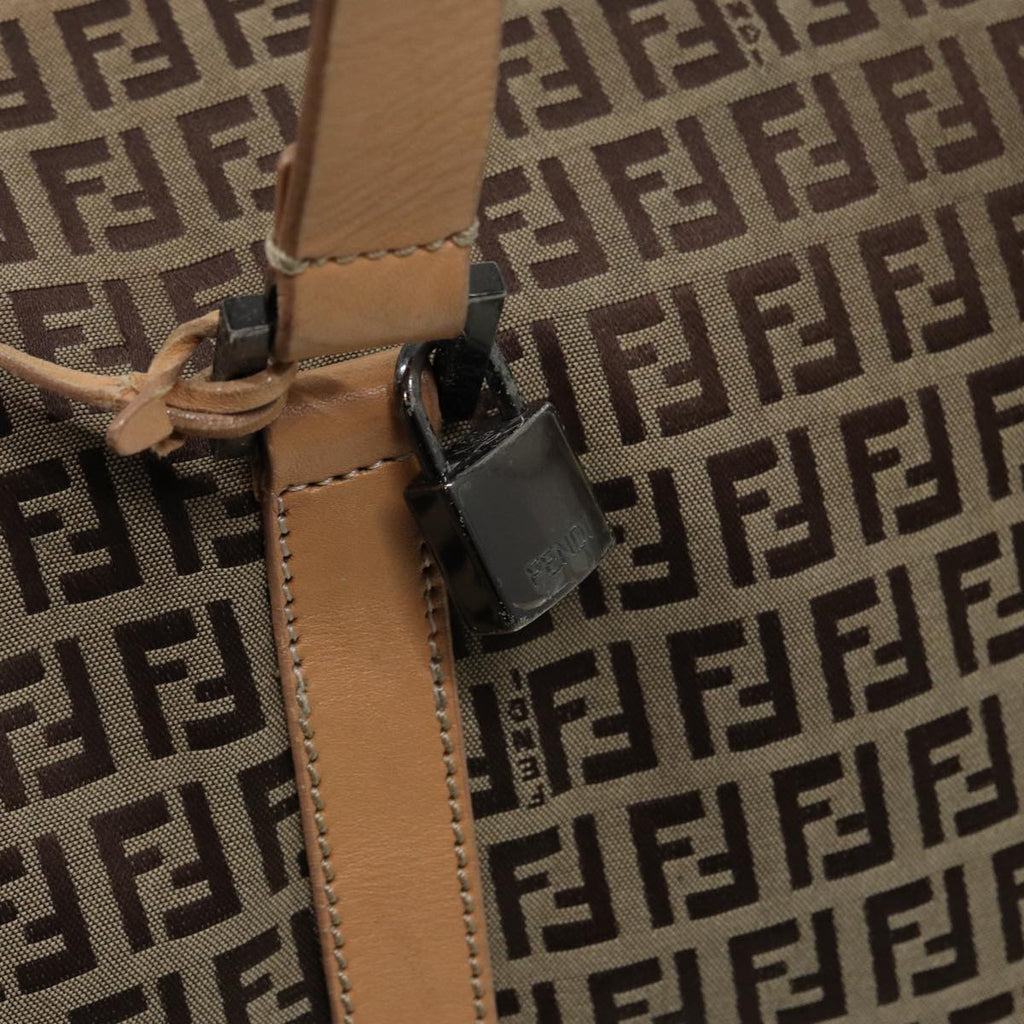 FENDI Zucchino Canvas Boston Bag 2way Beige Brown 85464