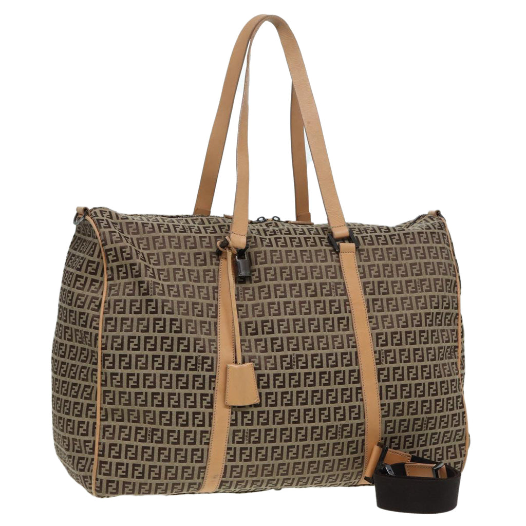FENDI Zucchino Canvas Boston Bag 2way Beige Brown 85464