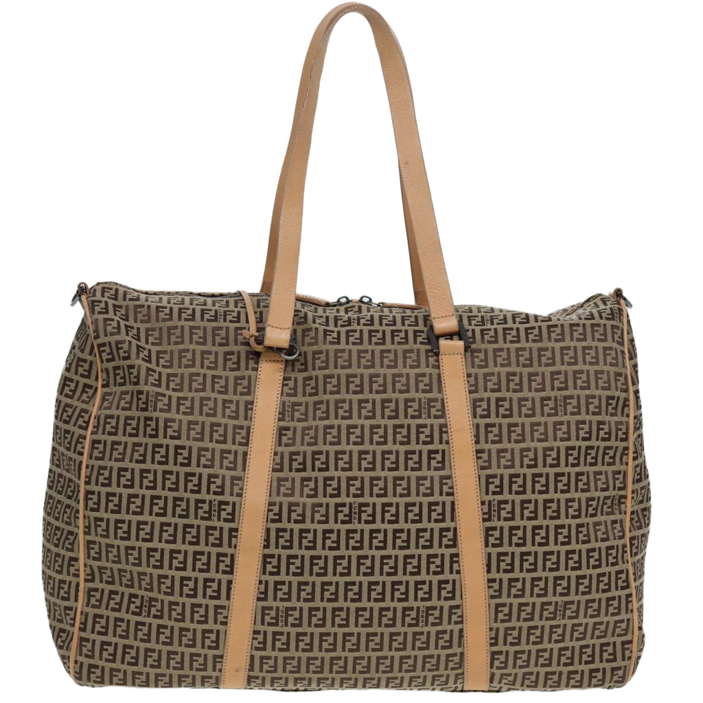 FENDI Zucchino Canvas Boston Bag 2way Beige Brown 85464