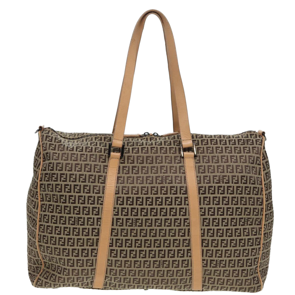 FENDI Zucchino Canvas Boston Bag 2way Beige Brown 85464