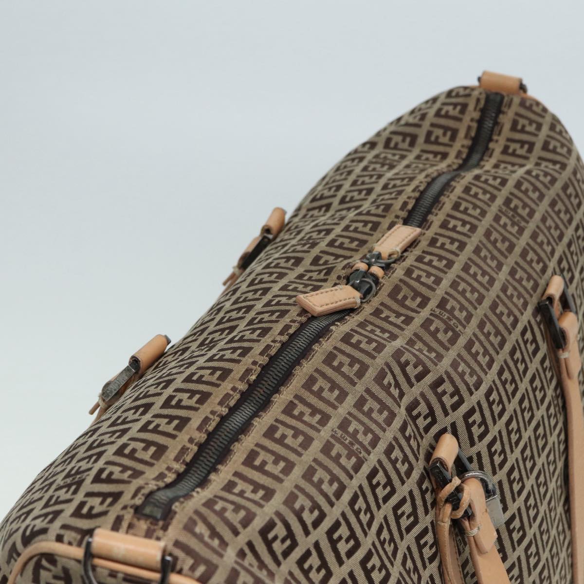 FENDI Zucchino Canvas Boston Bag 2way Beige Brown 85464