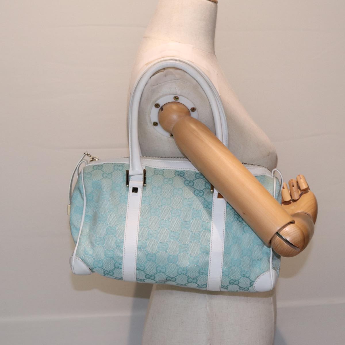 GUCCI GG Canvas Hand Bag Peppermint Gold 000 0851 85472