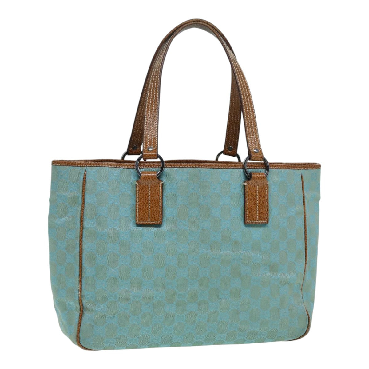 GUCCI GG Canvas Tote Bag Silver Turquoise Blue 113017 85473
