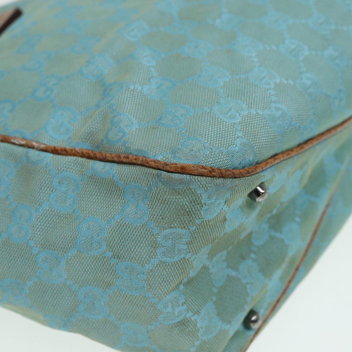GUCCI GG Canvas Tote Bag Silver Turquoise Blue 113017 85473