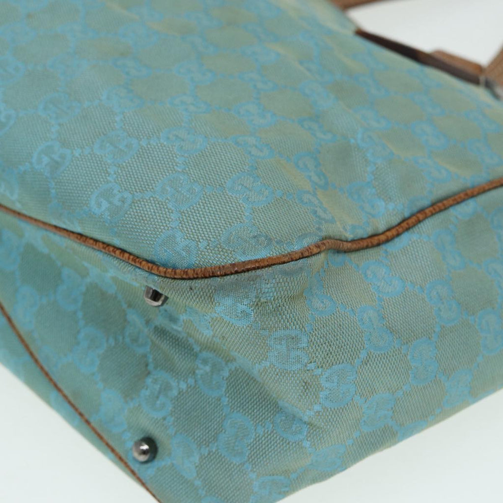 GUCCI GG Canvas Tote Bag Silver Turquoise Blue 113017 85473