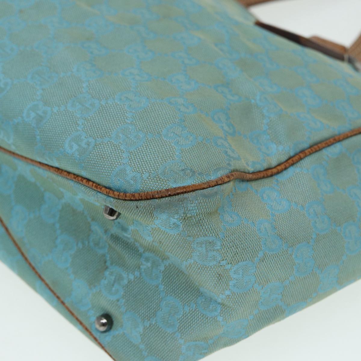 GUCCI GG Canvas Tote Bag Silver Turquoise Blue 113017 85473