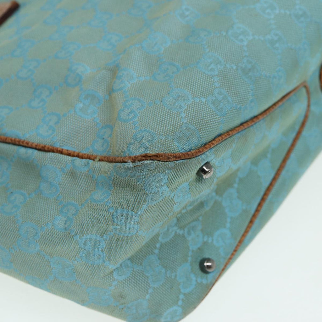GUCCI GG Canvas Tote Bag Silver Turquoise Blue 113017 85473