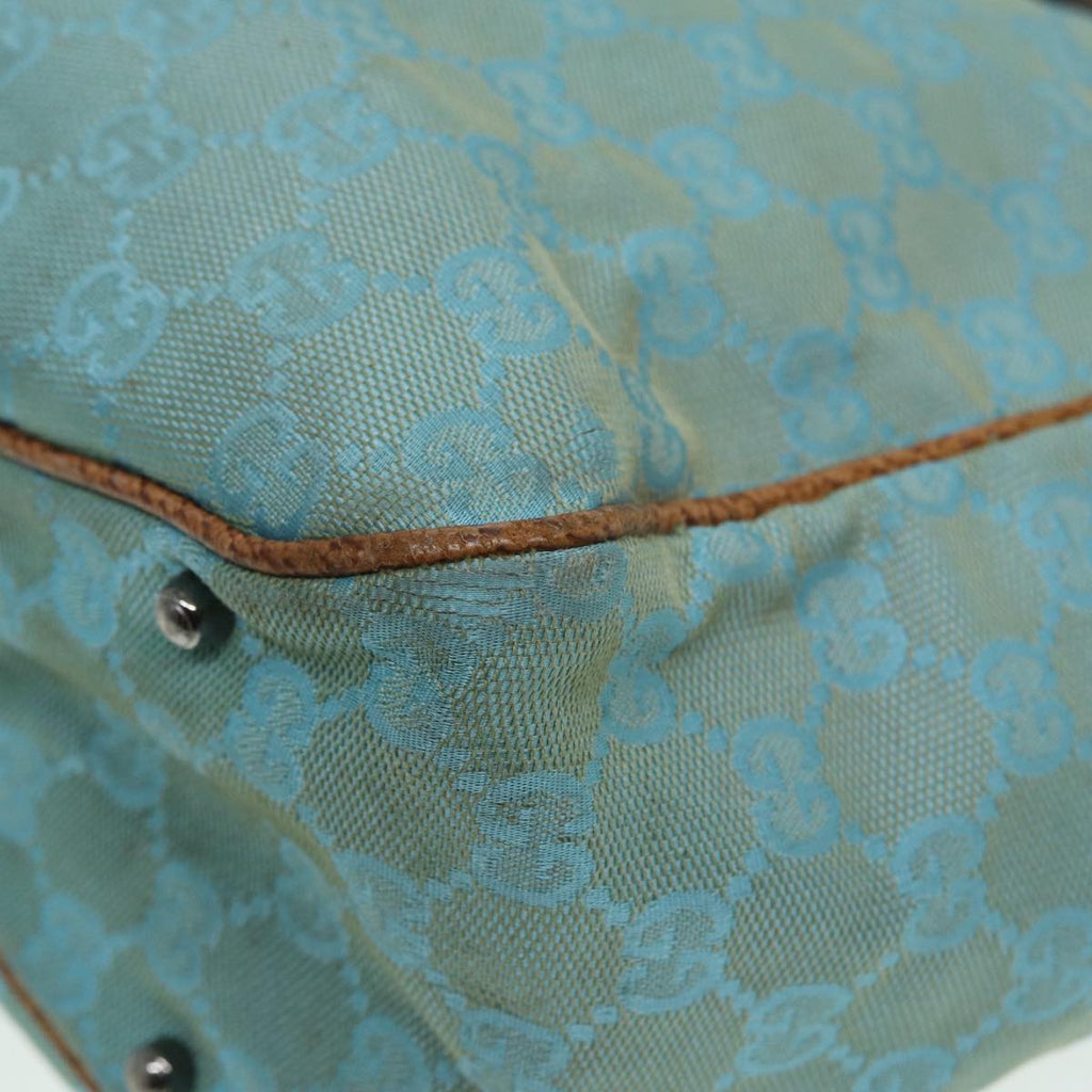 GUCCI GG Canvas Tote Bag Silver Turquoise Blue 113017 85473