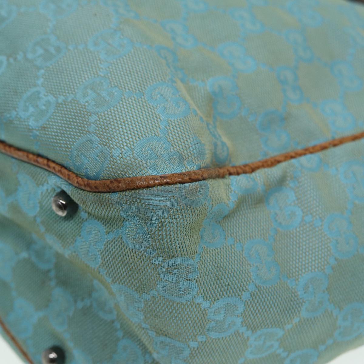 GUCCI GG Canvas Tote Bag Silver Turquoise Blue 113017 85473