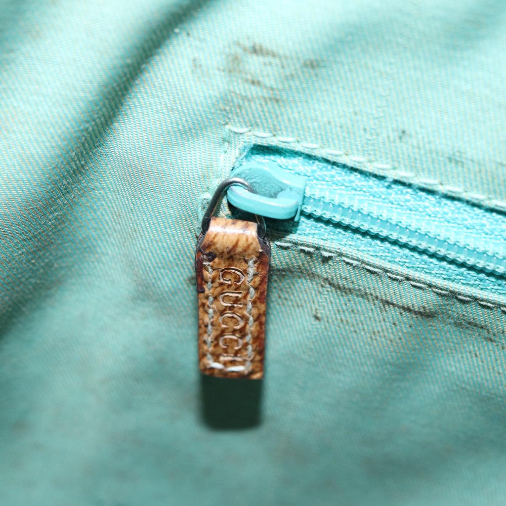 GUCCI GG Canvas Tote Bag Silver Turquoise Blue 113017 85473
