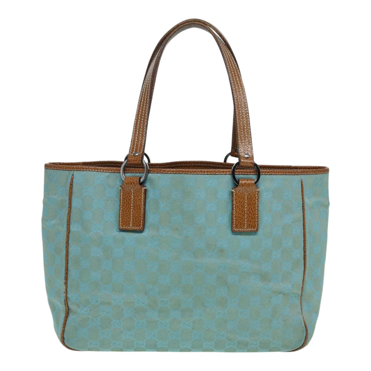 GUCCI GG Canvas Tote Bag Silver Turquoise Blue 113017 85473