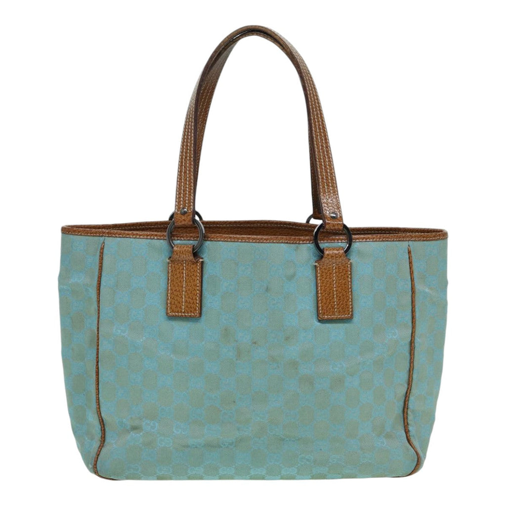 GUCCI GG Canvas Tote Bag Silver Turquoise Blue 113017 85473