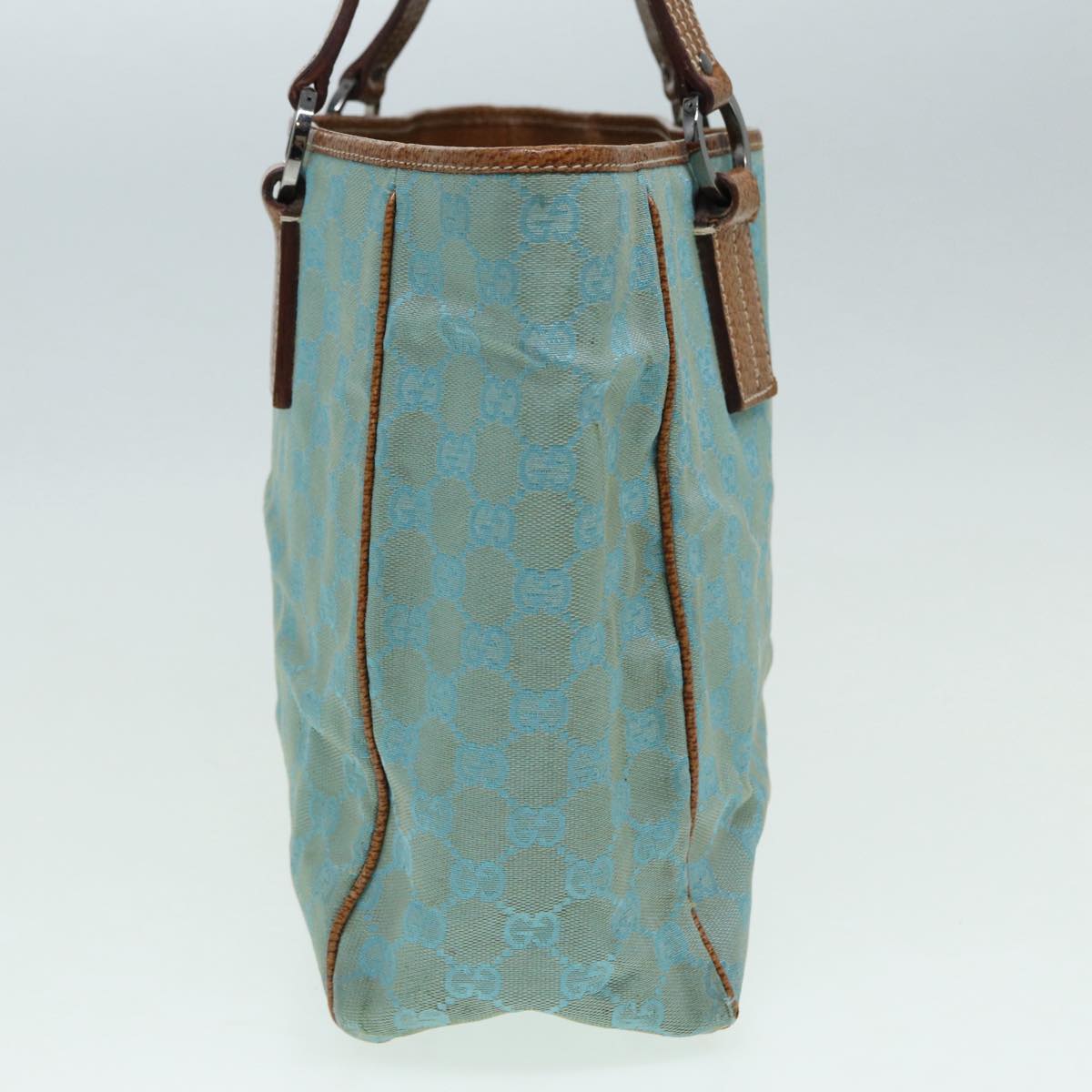 GUCCI GG Canvas Tote Bag Silver Turquoise Blue 113017 85473