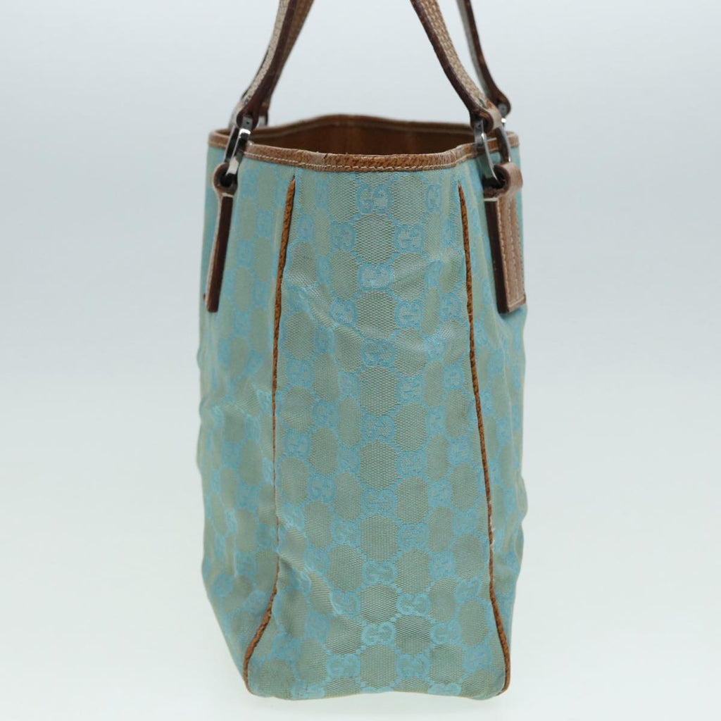 GUCCI GG Canvas Tote Bag Silver Turquoise Blue 113017 85473