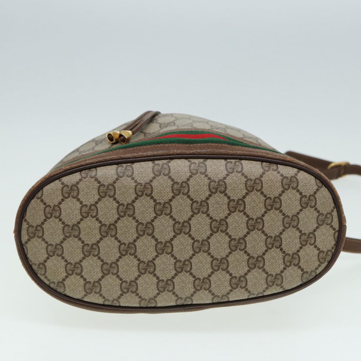 GUCCI GG Supreme Web Sherry Line Shoulder Bag PVC Beige Gold 85474