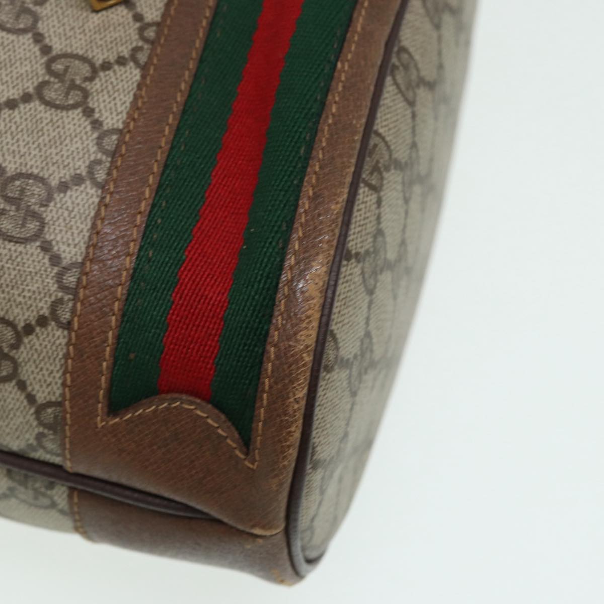 GUCCI GG Supreme Web Sherry Line Shoulder Bag PVC Beige Gold 85474
