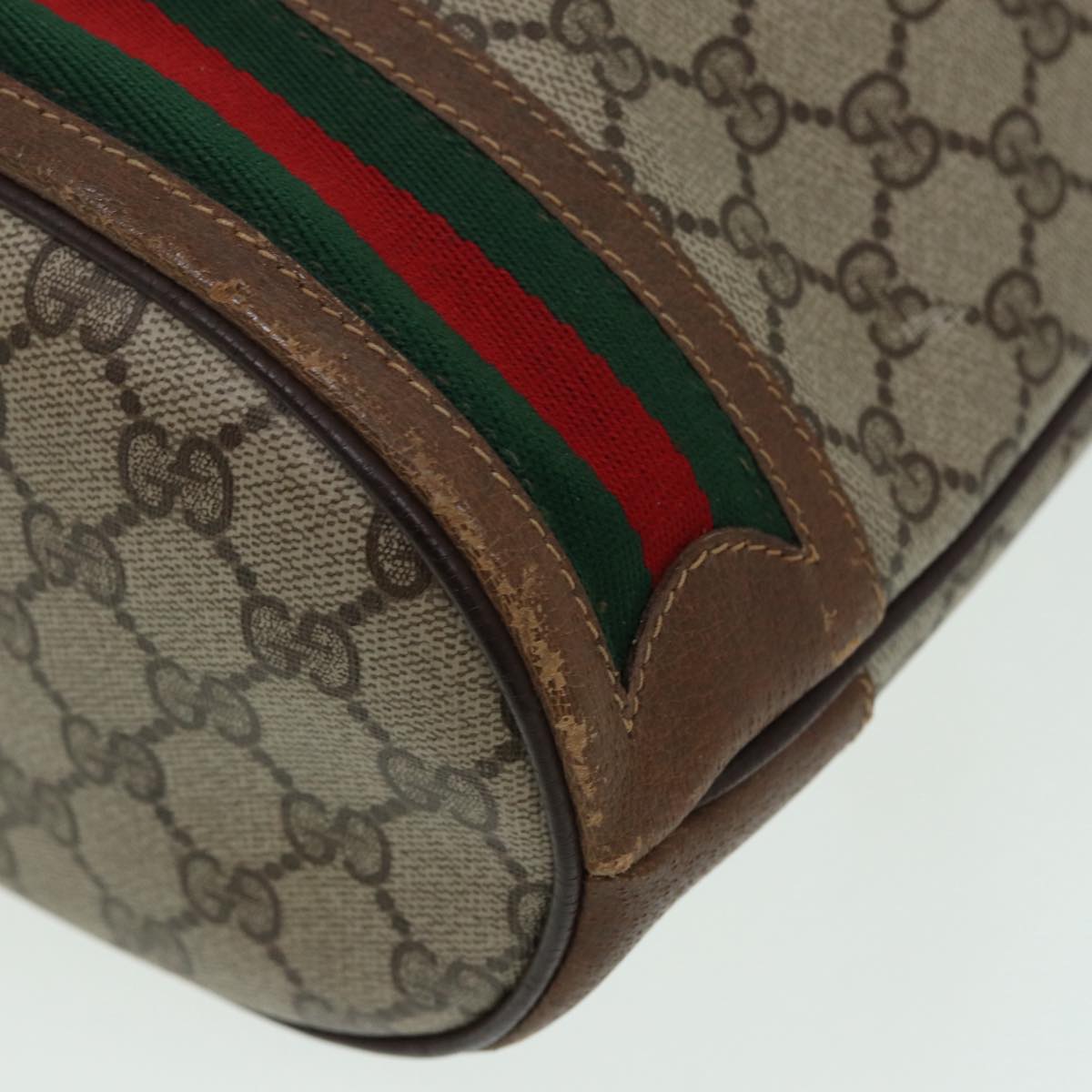 GUCCI GG Supreme Web Sherry Line Shoulder Bag PVC Beige Gold 85474