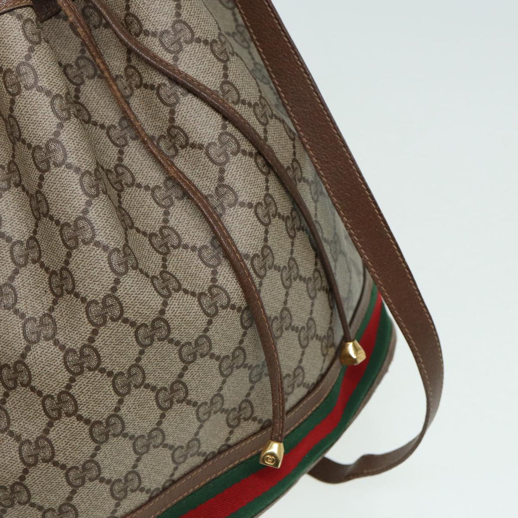 GUCCI GG Supreme Web Sherry Line Shoulder Bag PVC Beige Gold 85474