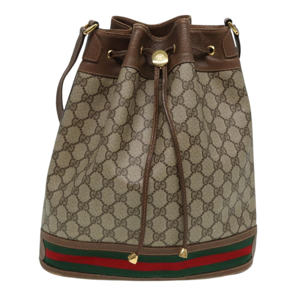 GUCCI GG Supreme Web Sherry Line Shoulder Bag PVC Beige Gold 85474
