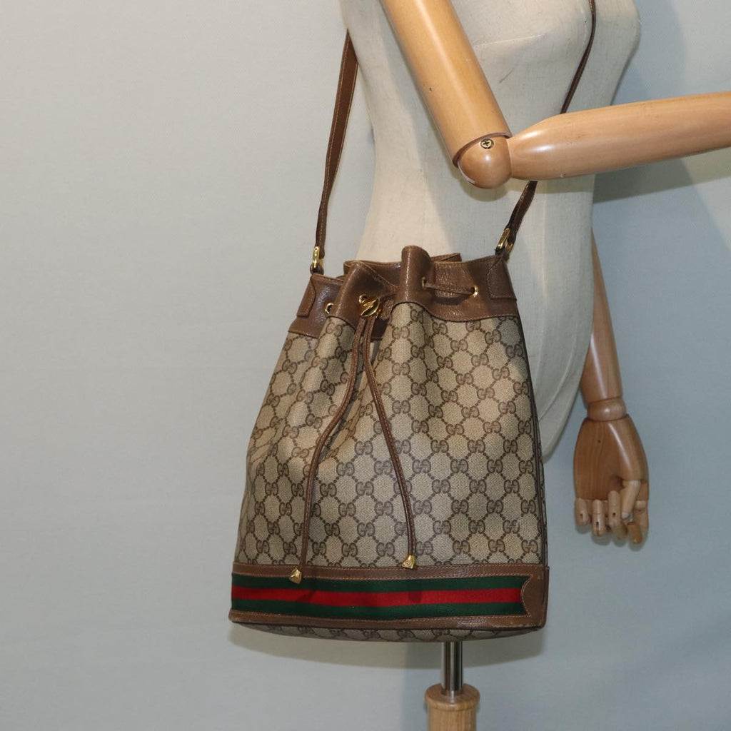 GUCCI GG Supreme Web Sherry Line Shoulder Bag PVC Beige Gold 85474