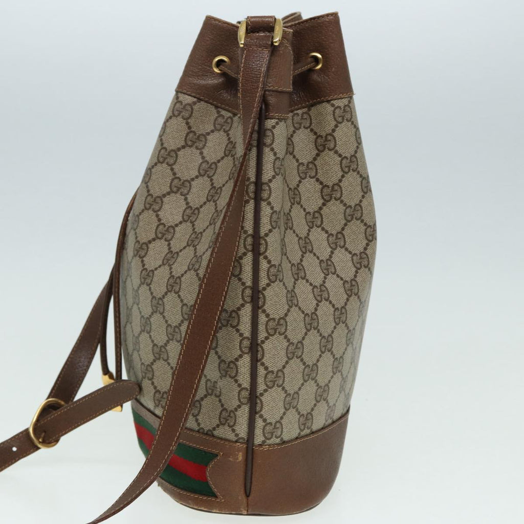 GUCCI GG Supreme Web Sherry Line Shoulder Bag PVC Beige Gold 85474