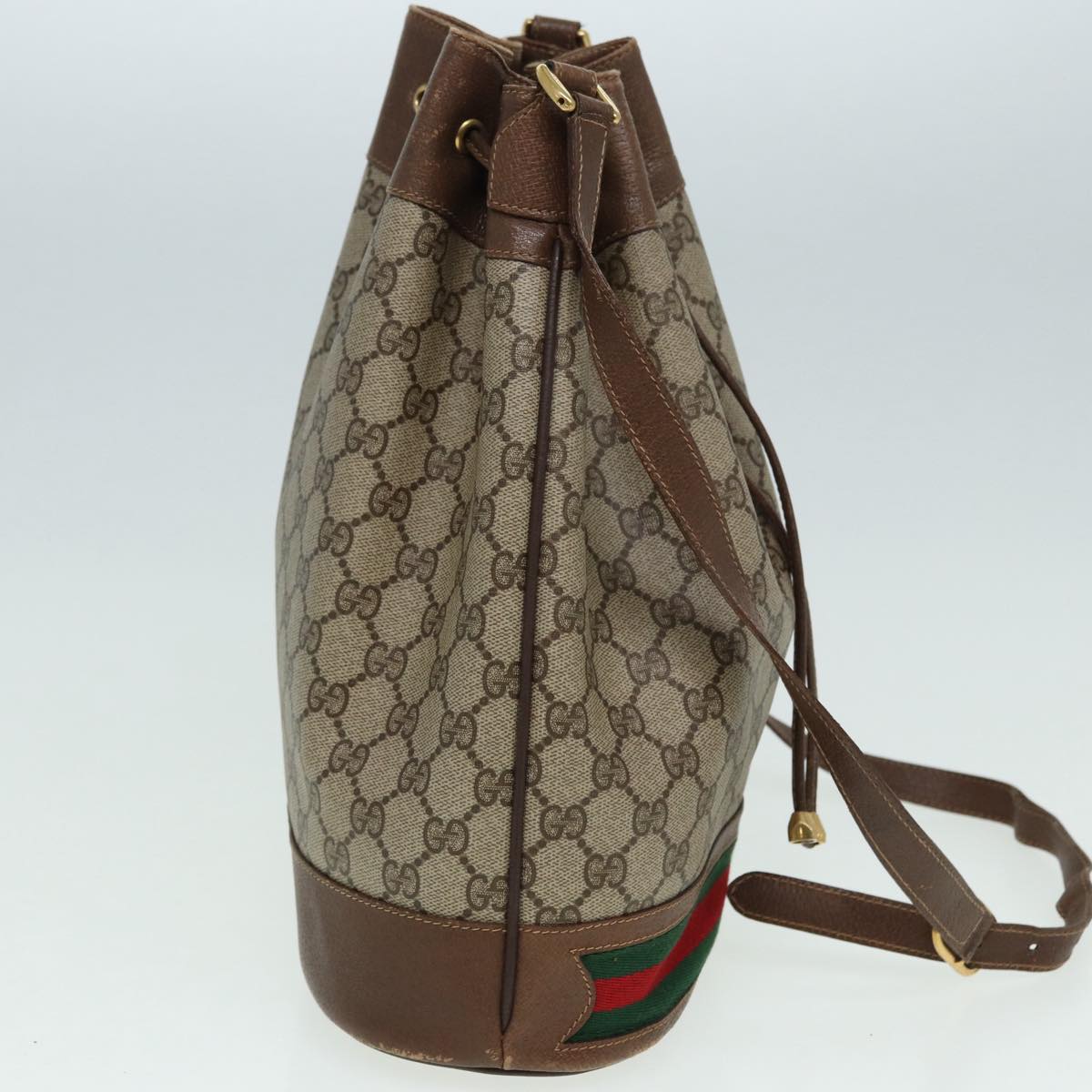 GUCCI GG Supreme Web Sherry Line Shoulder Bag PVC Beige Gold 85474