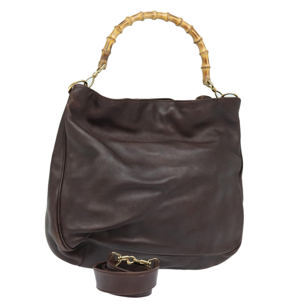 GUCCI Bamboo Hand Bag Leather 2way Brown Gold 001 1577 2128 85475