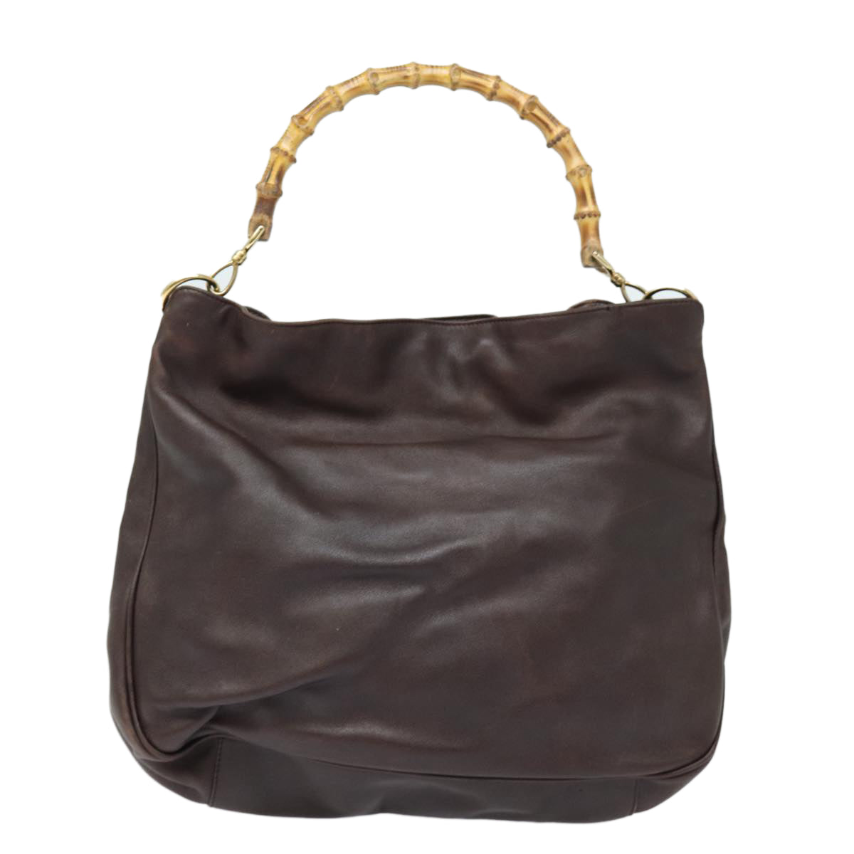 GUCCI Bamboo Hand Bag Leather 2way Brown Gold 001 1577 2128 85475