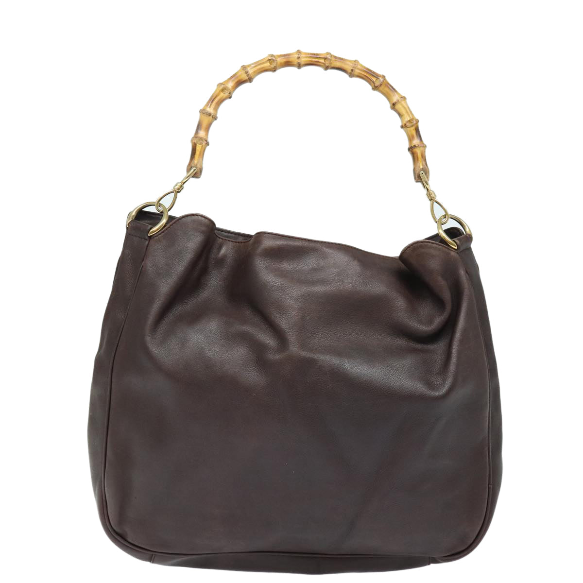 GUCCI Bamboo Hand Bag Leather 2way Brown Gold 001 1577 2128 85475