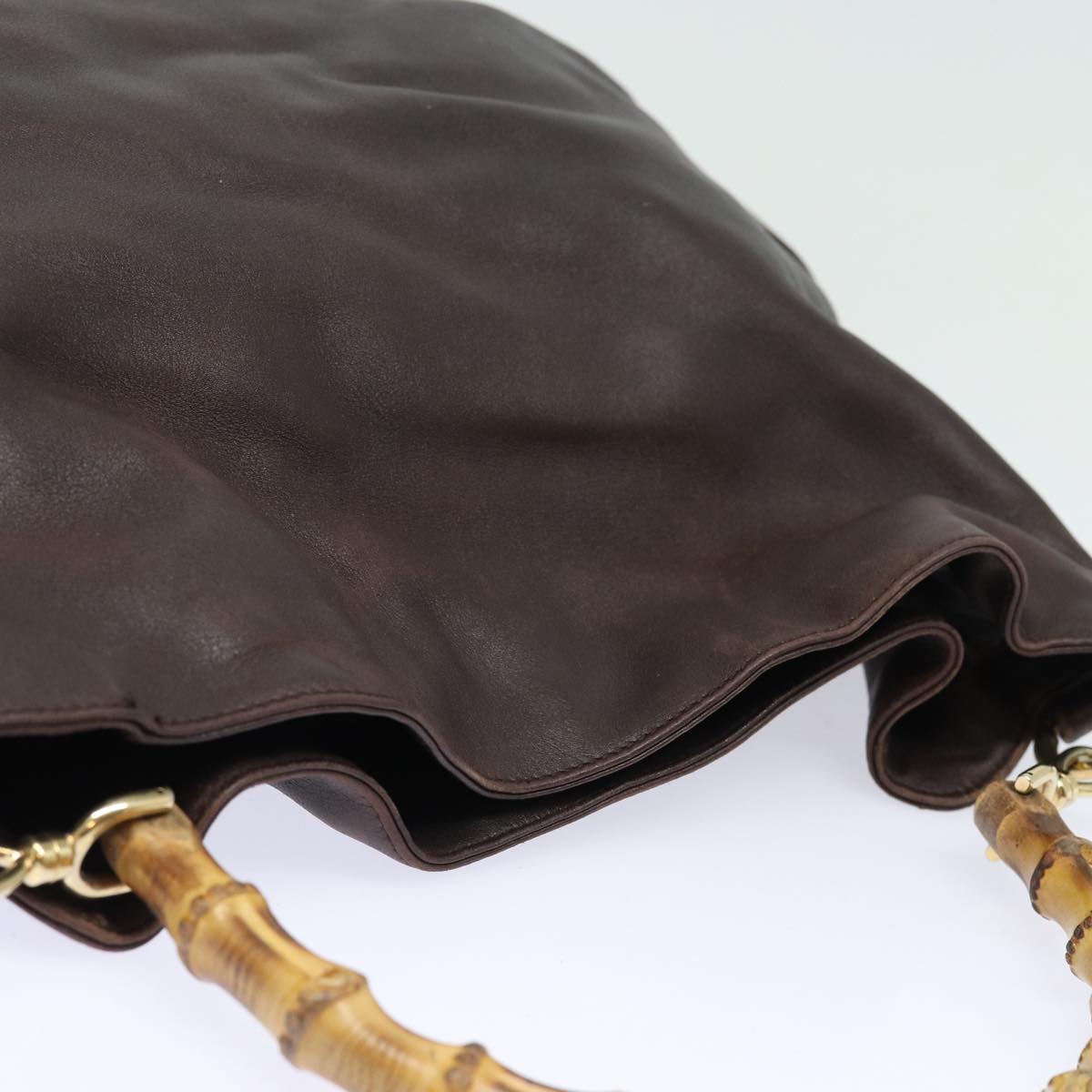GUCCI Bamboo Hand Bag Leather 2way Brown Gold 001 1577 2128 85475