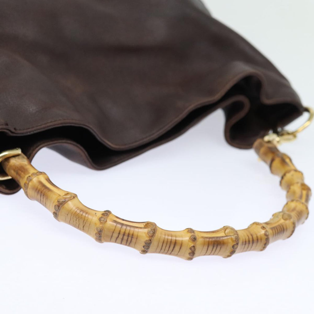 GUCCI Bamboo Hand Bag Leather 2way Brown Gold 001 1577 2128 85475