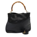 GUCCI Bamboo Hand Bag Leather 2way Black Gold 001 2113 1577 85476