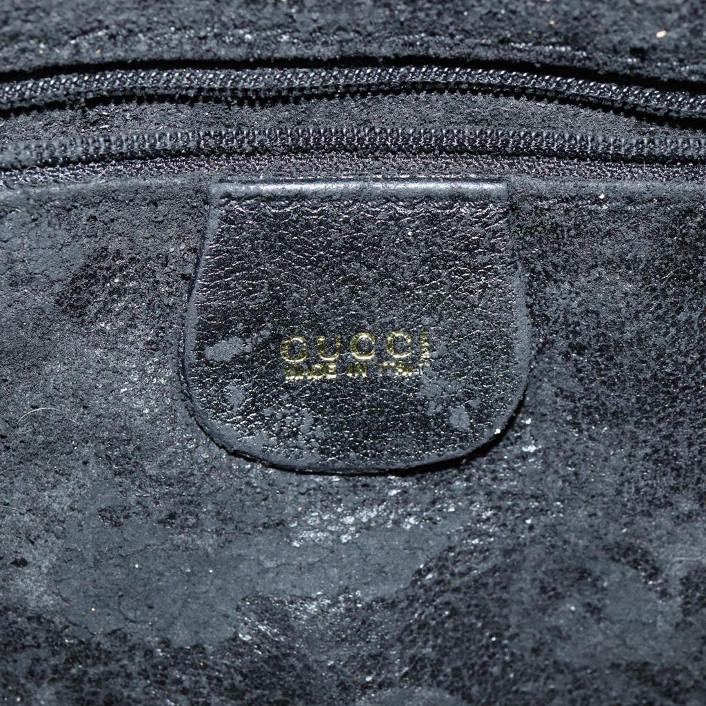 GUCCI Bamboo Hand Bag Leather 2way Black Gold 001 2113 1577 85476